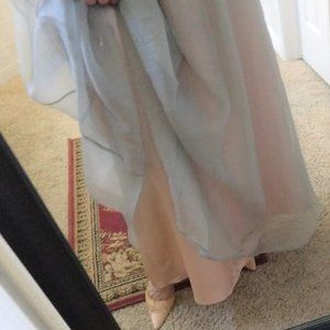 Beautiful vintage Shelli Segal full length grey and pink silk skirt.